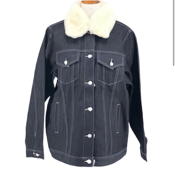 WeWoreWhat Indigo Boyfriend Jacket with Faux Fur - Picture 2 of 3